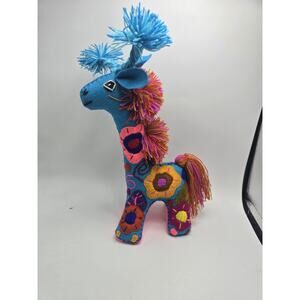 Colorful Felt/Wool Flowered Giraffe, Embroidered, Handmade, Mexico 16”